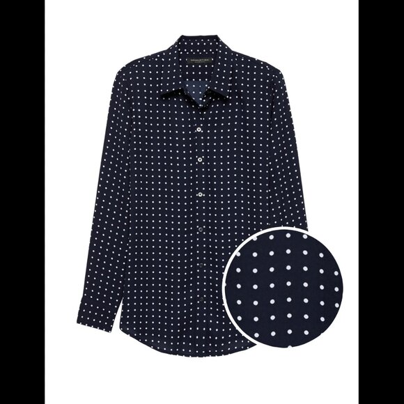 Banana Republic Dillon Classic-Fit Polka Dot Button Up Shirt Navy Size XSP - Picture 1 of 5